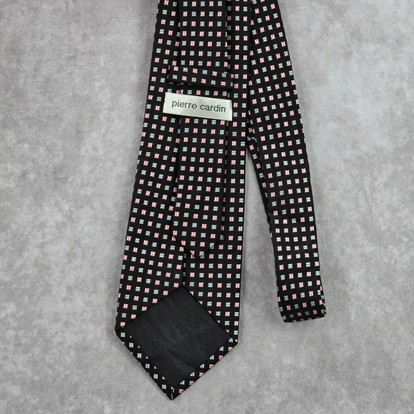 Pierre Cardin Black Pink Square Geometric Executive Silk Neck Tie Men's - Picture 3 of 6